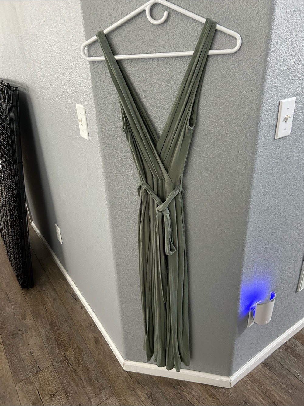 Olive Green Romper with Criss Cross Top and Belt Accent
